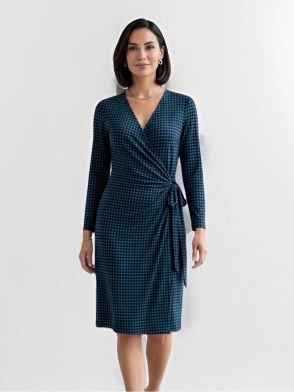 Anne Klein Wrap Dress Size XL Blue Geometric Midi Career Elegant Classic